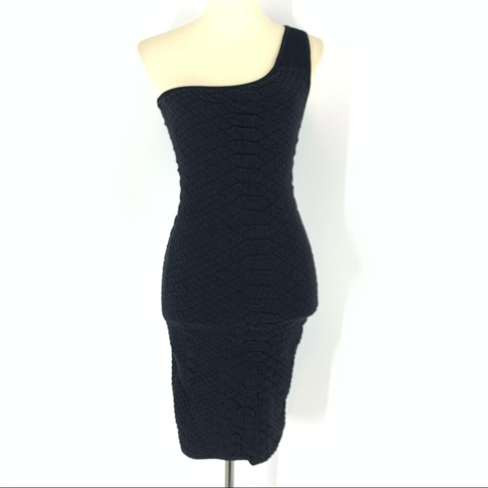 GUESS One Shoulder Dress Small Black Textured Bodycon Little Black Dress Gothic